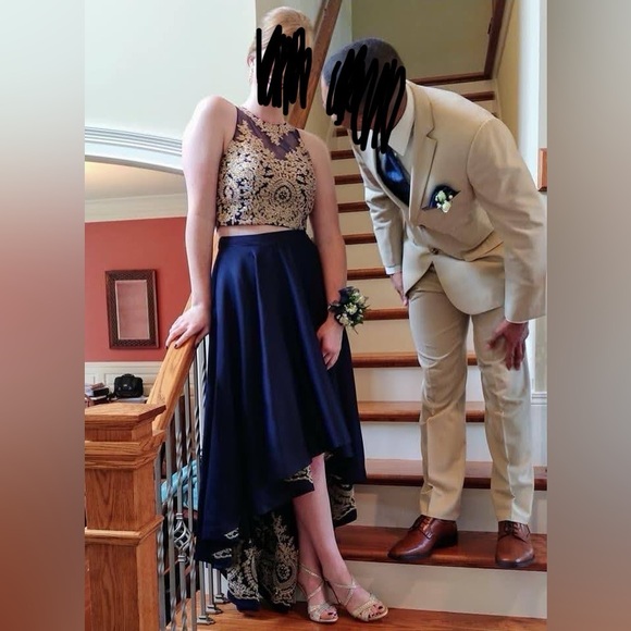 Tiffany Designs size 8 - high low two piece dress (navy with gold) - Picture 3 of 3